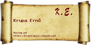 Krupa Ernő névjegykártya